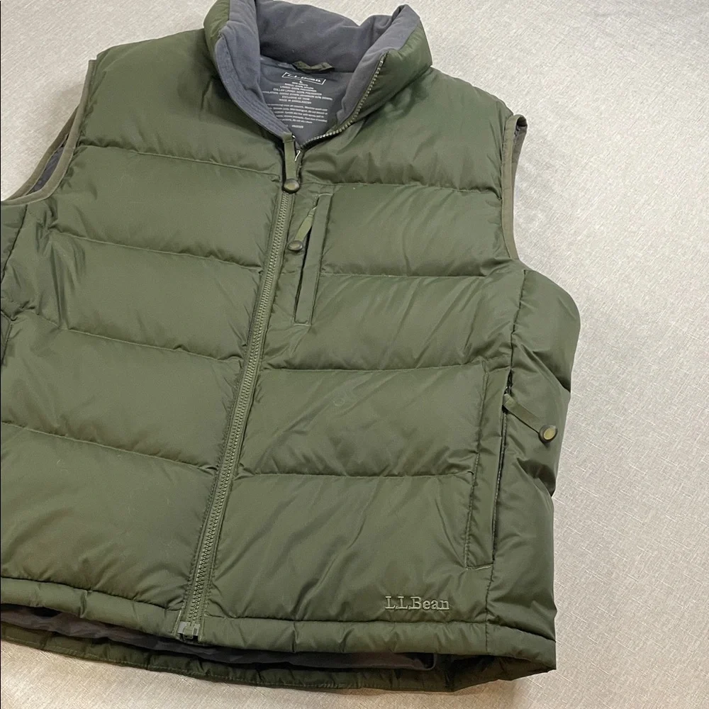 L.L. Bean Men's Goose Down Vest Large Olive Army Green Rugged Puffer Warm